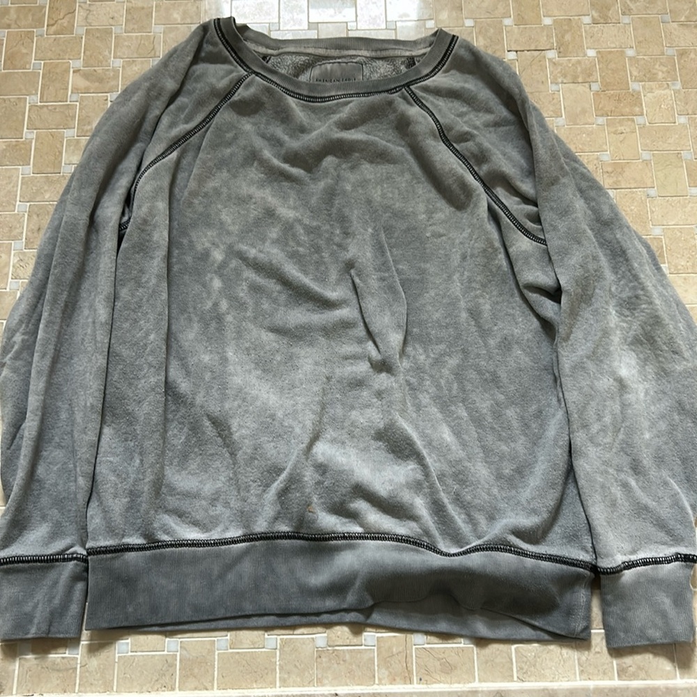 American Eagle Gray and White Tiedye Crewneck
